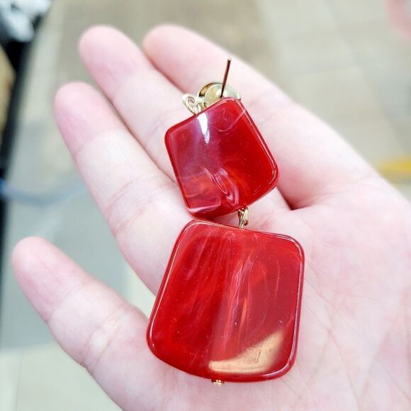 Brand New Red Square Earrings - Picture 3 of 5